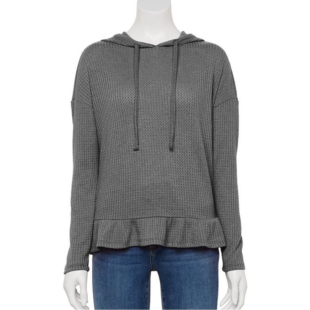 LC Lauren Conrad Charcoal Waffle Knit Hoodie
